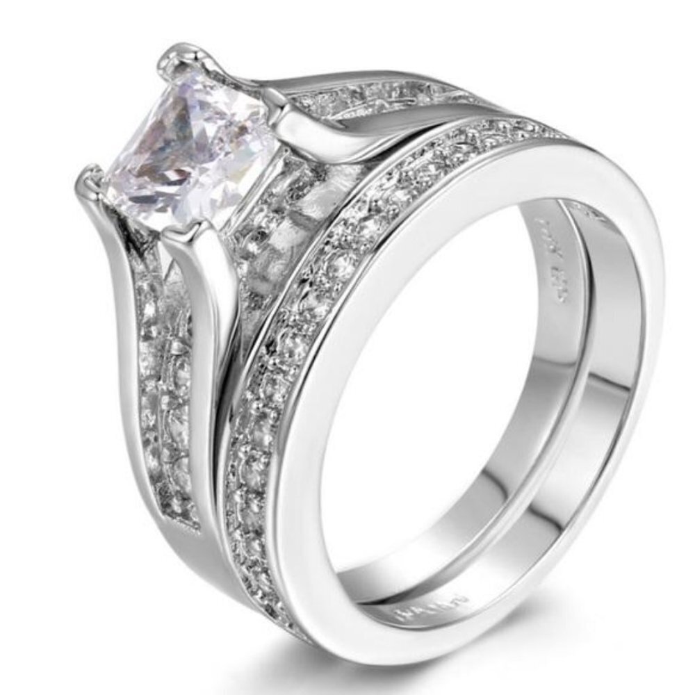 NEW 2PC/SET 925 STERLING SILVER DIAMOND RING - Picture 2 of 6